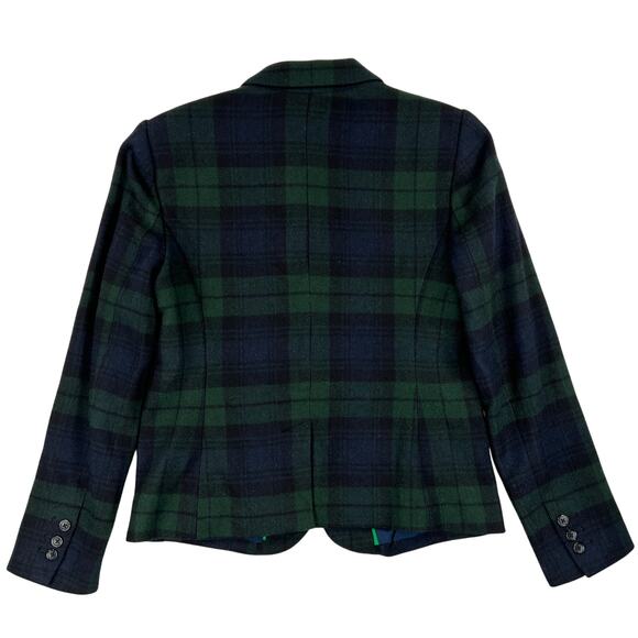 Liz Claiborne Black Watch Plaid Wool Blazer Jacket Womens M Blue Green 2 Button - Picture 2 of 10